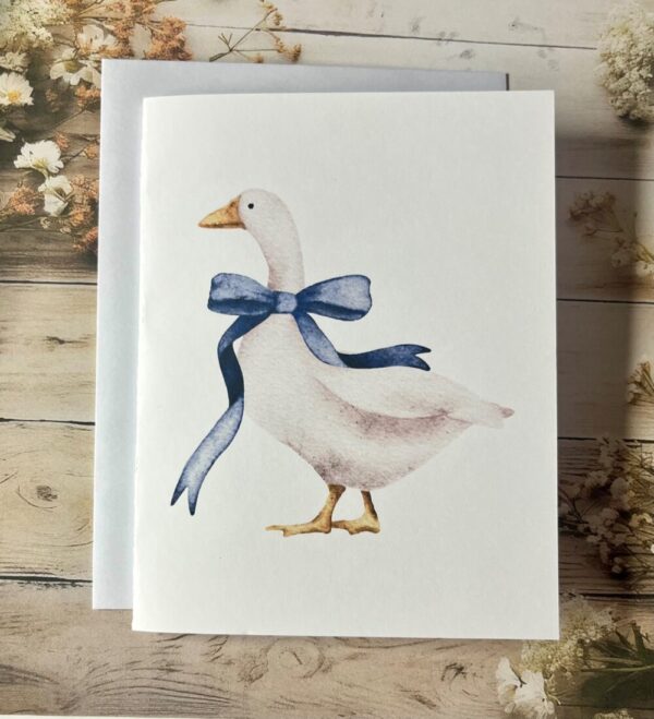 Goose with blue bow card