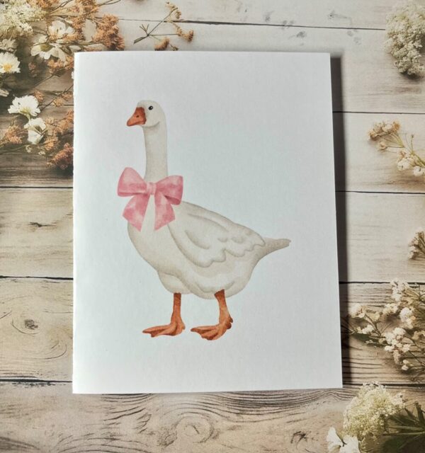 Goose with pink bow card