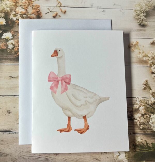 Goose with pink bow card