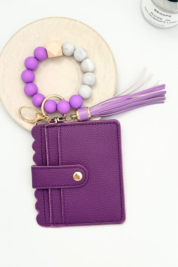 Beaded Bracelet Keychain Wallet – Purple