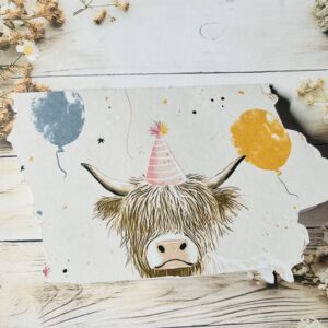 Iowa card with birthday highland cow