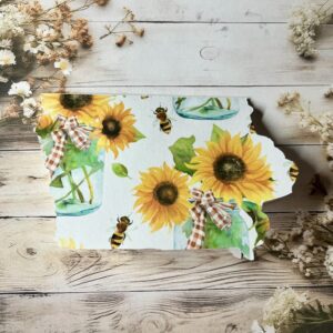 Iowa card with sunflowers and bees