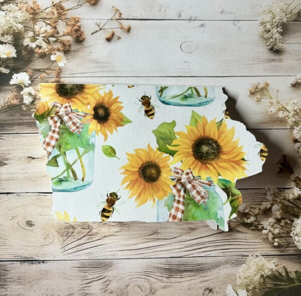 Iowa card with sunflowers and bees