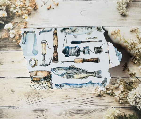 Iowa card with vintage fishing gear