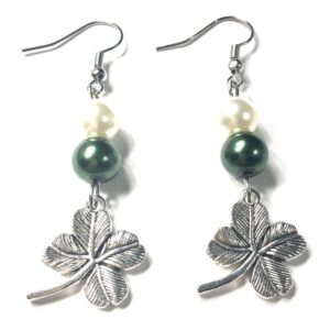 Handmade Green & White Shamrock Earrings for St. Patrick’s Day