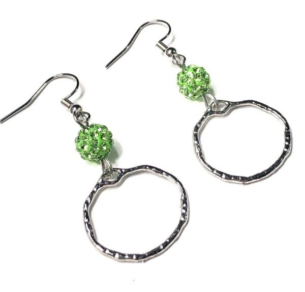 Handmade Green Rhinestone Hoop Earrings for Women