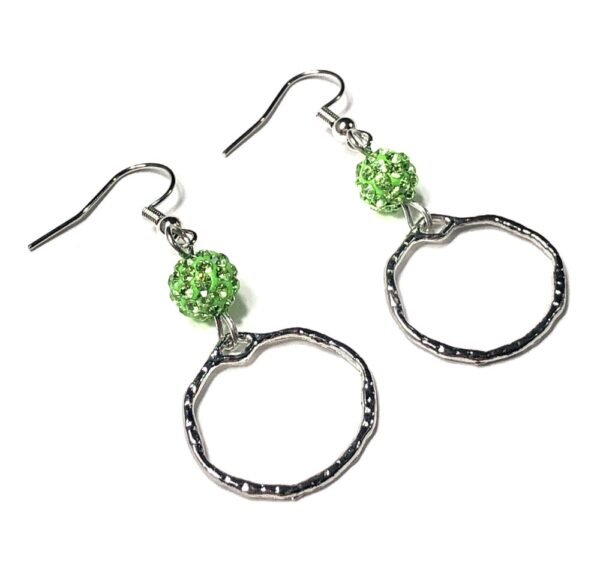 Handmade Green Rhinestone Hoop Earrings for Women