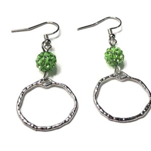 Handmade Green Rhinestone Hoop Earrings for Women