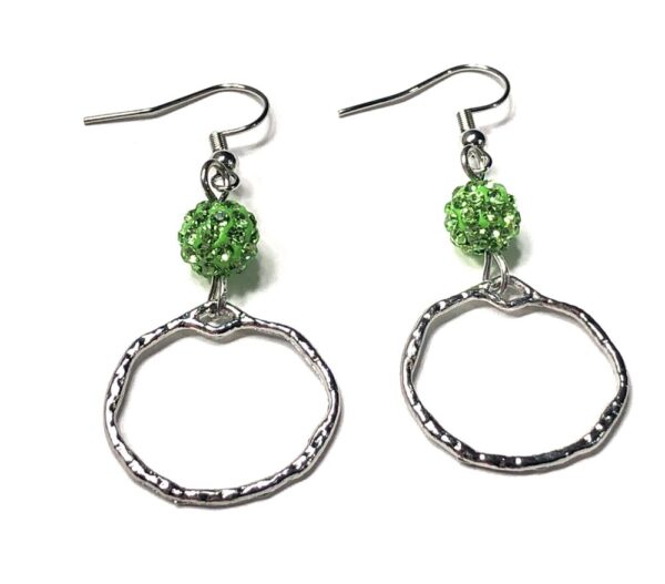 Handmade Green Rhinestone Hoop Earrings for Women