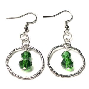 Handmade Green Glass Metal Hoop Women’s Earrings for St. Patrick’s Day