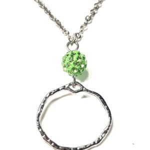 Handmade Green Rhinestone Metal Circle Pendant Necklace Women’s Necklace