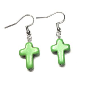 Handmade Green Cross Earrings for Women