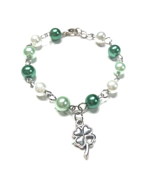 Handmade Green & White Shamrock Women’s Bracelet