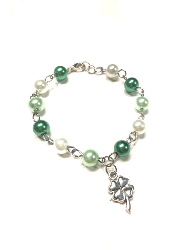 Handmade Green & White Shamrock Women’s Bracelet