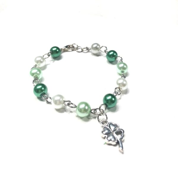 Handmade Green & White Shamrock Women’s Bracelet