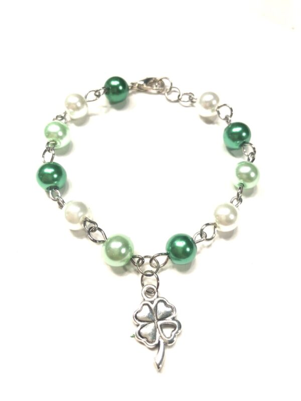 Handmade Green & White Shamrock Women’s Bracelet