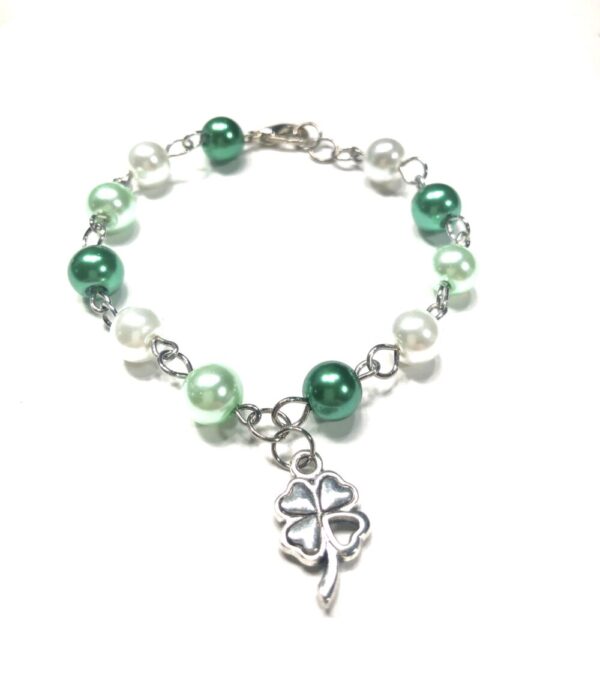 Handmade Green & White Shamrock Women’s Bracelet