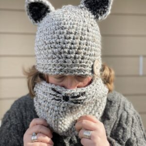 Crocheted Cat Hat & Cowl – choice of colors