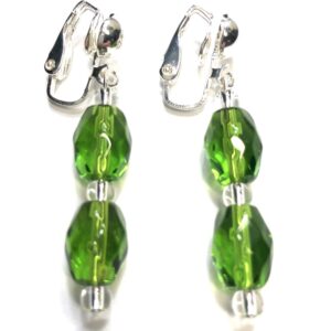 Handmade Green Glass Clip-On Earrings for Women St. Patrick’s Day