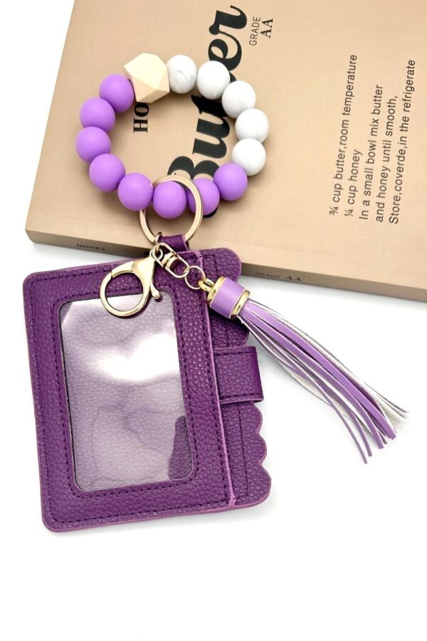 Beaded Bracelet Keychain Wallet – Purple