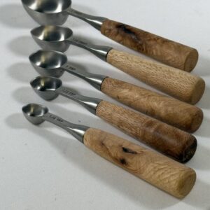 Set of Measuring Spoons with Hand Turned Handles (Oak Burl Wood)