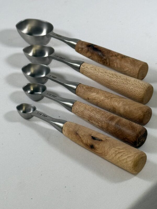 Set of Measuring Spoons with Hand Turned Handles (Oak Burl Wood)