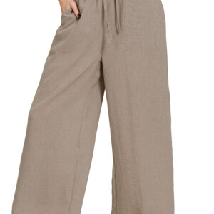 Woven Crepe Drawstring Crop Pants – Lt. Mocha