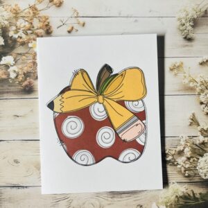 Apple with pencil bow card