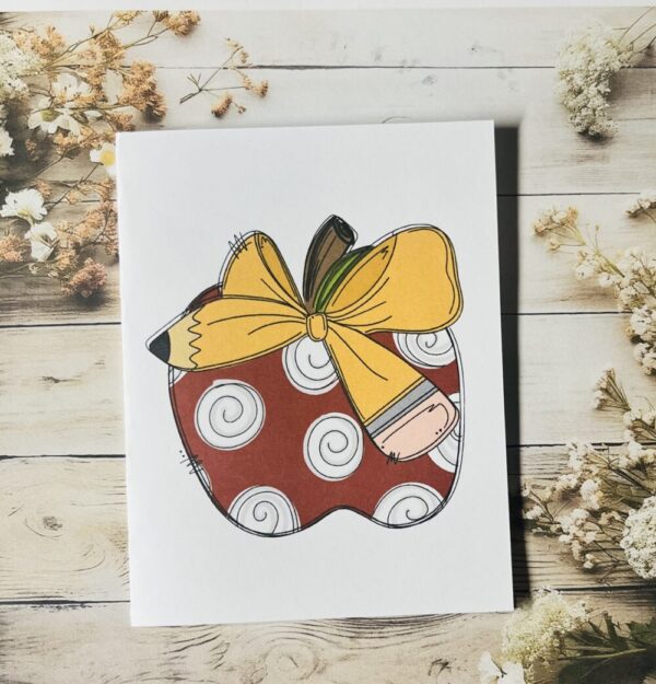 Apple with pencil bow card