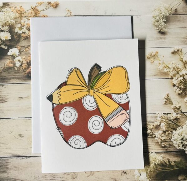 Apple with pencil bow card