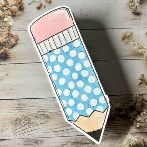 Blue polka dot pencil shaped card