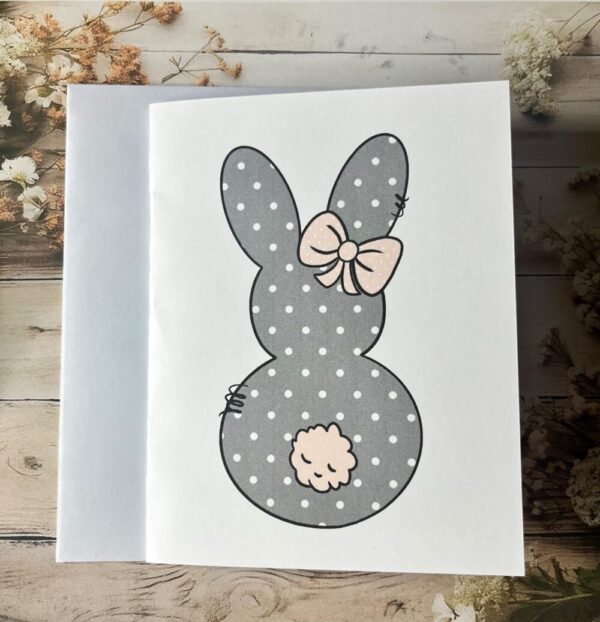 Gray polka dot bunny card