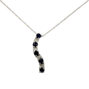 Blue sapphire, Diamond, and 10K white gold journey necklace