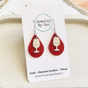 Shop Iowa Small Teardrop Earrings: Ruby Red Saffiano w/WineCharm Small Teardrop Earrings: Ruby Red Saffiano w/WineCharm