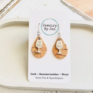Small Teardrop Earrings:  Cork w/Wine Charm
