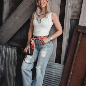 Risen High Rise Wide Distressed Jeans