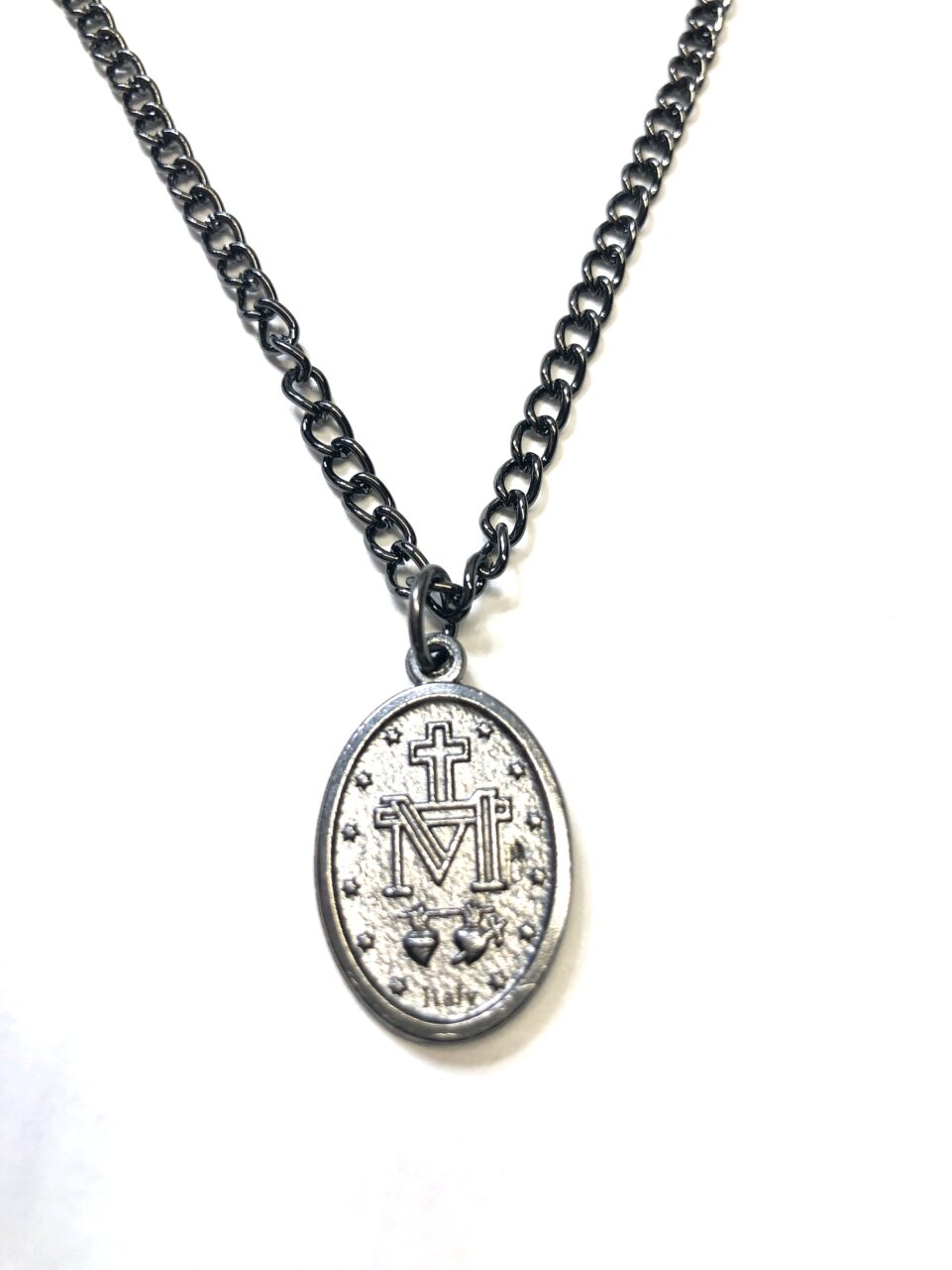 Handmade Men's Gunmetal Miraculous Medal Curb Chain Necklace