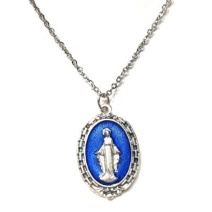 Handmade Blue Miraculous Medal Pendant Necklace Catholic Gift Women
