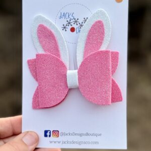 Shop Iowa Bunny Ears Glitter Hair Bow – Pink & White Easter Accessory Bunny Ears Glitter Hair Bow – Pink & White Easter Accessory