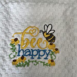Bee happy machine embroidered towel