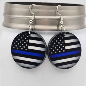Blue Line American Flag Earrings Back the Blue Wooden Double Sided Design Lightweight Handmade