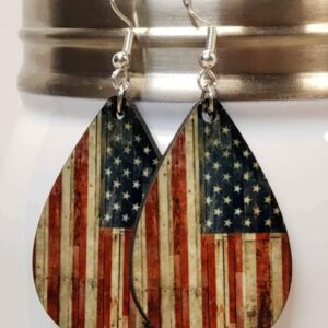 Distressed Barnwood American Flag Earrings Double Sided Design Lightweight Hypoallergenic Handmade