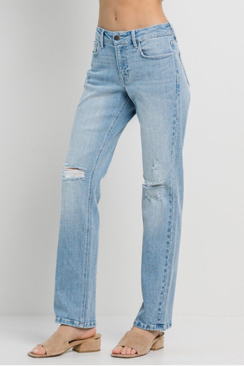 Janine Mid Rise Straight Jeans with Knee Rips by Jelly Jeans