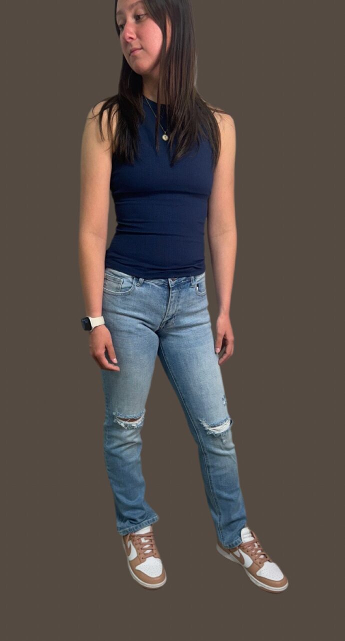 Janine Mid Rise Straight Jeans with Knee Rips by Jelly Jeans