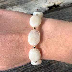 Shop Iowa White Marble Oval Beaded Bracelet White Marble Oval Beaded Bracelet