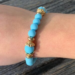 Shop Iowa Light Blue & Gold Beaded Stretch Bracelet Light Blue & Gold Beaded Stretch Bracelet