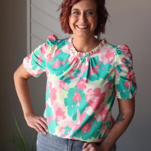 Shop Iowa Green Abstract Frilly Neck Top; S, M Green Abstract Frilly Neck Top; S, M