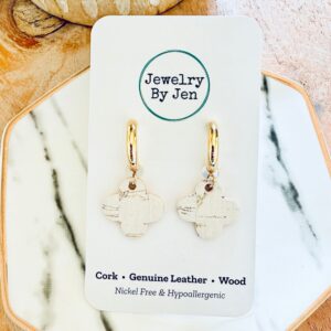 Shop Iowa Gold Huggie Earrings: White Cork Clover Gold Huggie Earrings: White Cork Clover