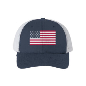 Star-Spangled Swagger: American Flag Hat USA-Made-White Mesh Trucker Cap