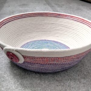 Medium Rope Basket – Variegated Rust Purple Handmade storage basket. Organize remotes, makeup, office items, kitchen items, etc.